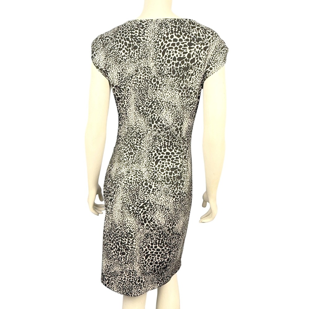 Leopard Print Dress Size 4 Ruched Sheath Dress Jersey Knit Bodycon Comfortable - Picture 3 of 12